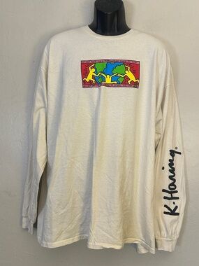 Keith Haring Graphic Long Sleeve T Shirt 2X Gently worn 100% cotton 26" armpit t